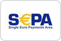 Logo der SEPA (Single Euro Payments Area) mit Euro-Symbol und blauem Text.